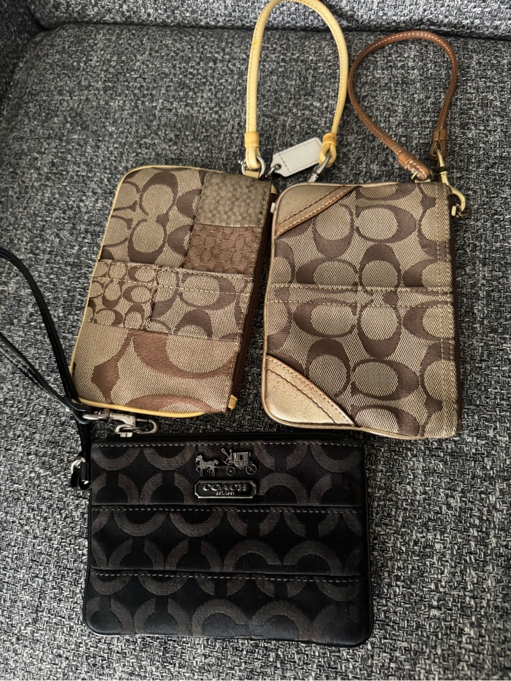 Coach Signature Wristlet Trio in Brown, Tan & Black